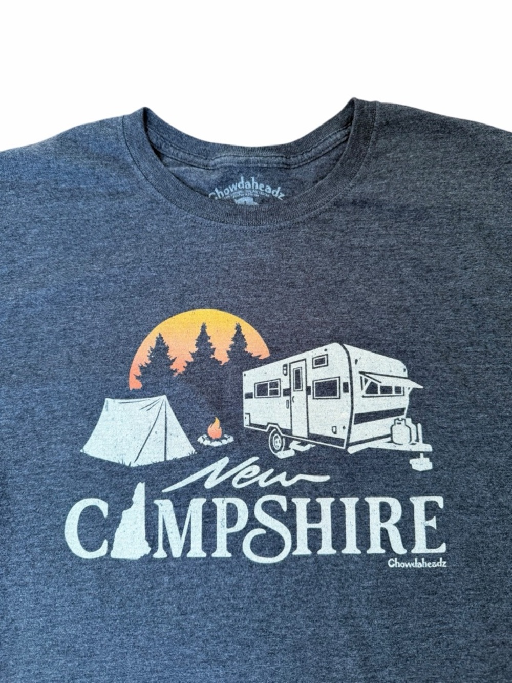 Chowdaheadz Large New Hampshire Camping Graphic Tee Charcoal Gray New Campshire